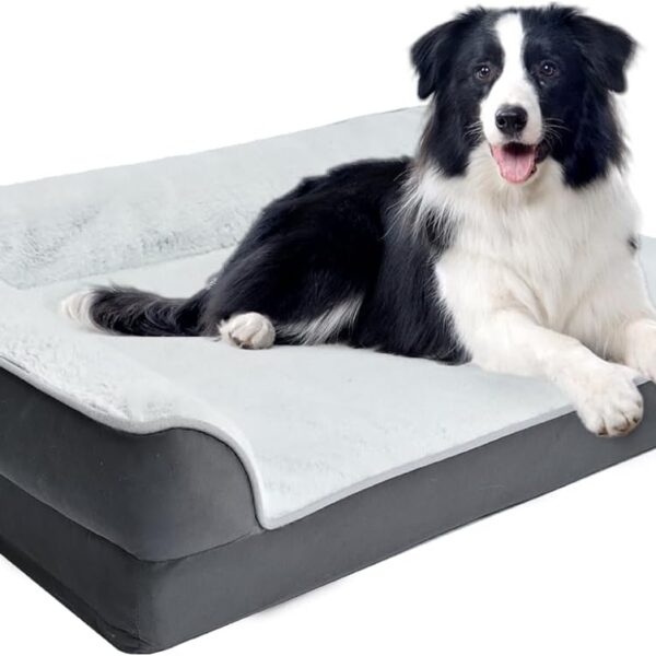 Amazon Basics Washable L-Shaped Dog Bed for Medium Dogs, Anti-Slip Pet Sofa Bed for Indoor Dogs, Crate Bed, 36x27x8 Inches, Gray, Medium