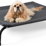 SIEMOUR Cooling Elevated Dog Bed with Non-Slip Floor Protectors & Breathable Mesh, Raised Indoor & Outdoor Dog Cot Hammock, 34" L x 22" W x 8" Th, Small, Grey