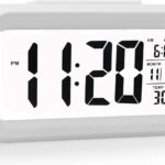 Digital Alarm Clock, Alarm Clock Battery Operated/Night Light/Indoor Temperature, Small Digital Clock with Funny Box (White)