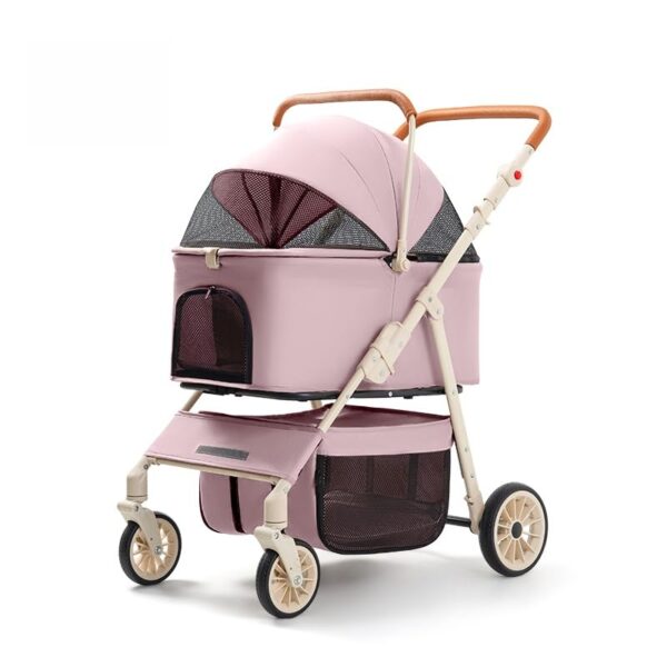 3-in-1 Pet Stroller for Cats & Dogs - 35lbs Upper Deck & 13lbs Lower, Detachable Carrier, Storage Basket, One-Hand Fold & 4-Wheel Brakes (Pink)