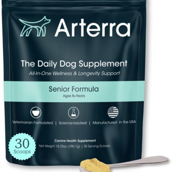 Senior Dog Powder Supplement & Food Topper 63 Ingredients for Joint, Gut, Immune & Brain Health Daily Longevity Multivitamin with Glucosamine, Probiotics, and Fish Oil | 30 Scoops