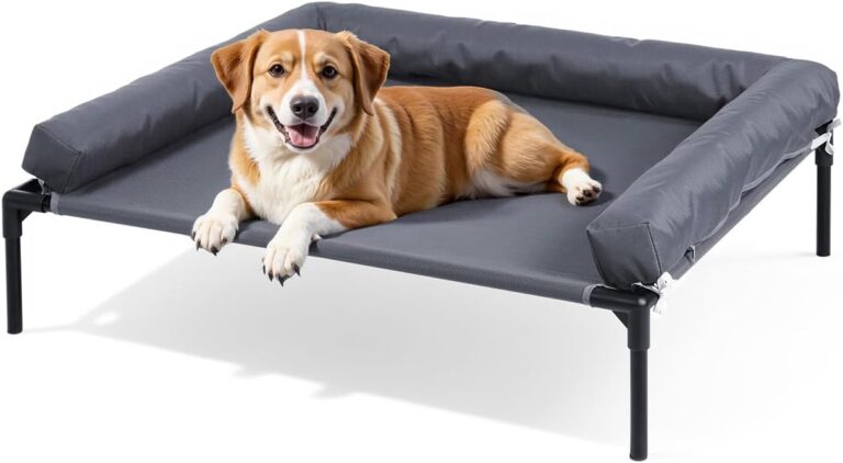 Cooling Elevated Dog Bed, 26.8x34 Raised Dog Bed with Removable Bolster Cushion, Breathable Mesh, Non-Slip Feet, and Metal Frame for Medium Breeds Indoor Outdoor