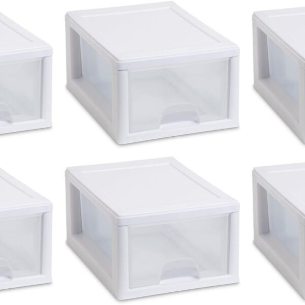 Sterilite 20518006 6 Quart/5.7 Liter Stacking Drawer, White Frame with Clear Drawer,(pack of 6)
