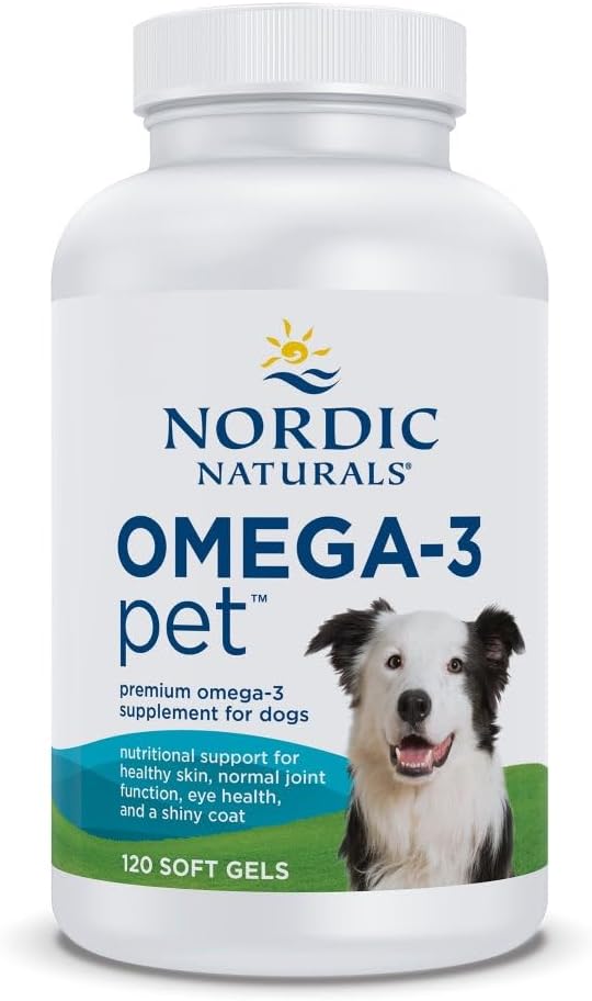 Nordic Naturals Omega-3 Pet, Unflavored - 120 Soft Gels - 330 mg Omega-3 Per Soft Gel - Fish Oil for Dogs with EPA & DHA - Promotes Heart, Skin, Coat, & Immune Health
