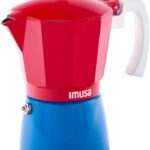 IMUSA Stovetop Espresso Maker 6 Cup  Cast Aluminum Moka Pot Caribbean Colors Edition Red Blue White  Cafetera Italiana Espresso Cuban Coffee Maker