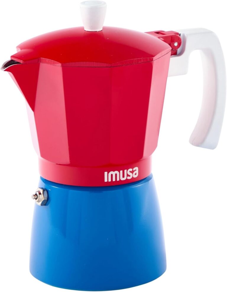 IMUSA Stovetop Espresso Maker 6 Cup  Cast Aluminum Moka Pot Caribbean Colors Edition Red Blue White  Cafetera Italiana Espresso Cuban Coffee Maker