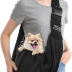 Dog Carrier Sling, Cat Sling Carrier, Small Dog Sling Carriers for 0-15 lbs, Hands Free Puppy Carrier Sling, Crossbody Pet Carrier for Travel, Breathable Pad, Storage Pocket, Tote Design Cat Carrier