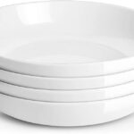 DOWAN 9.75" Pasta Bowls Set of 4, Large Shallow White Ceramic Salad Bowls, 50oz Wide Dinner Bowls for Pasta, Soup, Salad & Stew, Microwave & Dishwasher Safe, Housewarming Gift(Soft White)