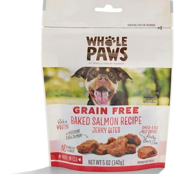 Whole Paws, Grain-Free Dog Jerky Treats, Baked Salmon Recipe, 5 Ounce