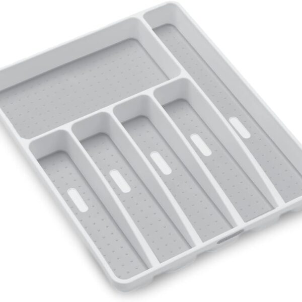 madesmart Classic Large Silverware Tray - White |CLASSIC COLLECTION | 6-Compartments| Kitchen Drawer Organizer | Soft-Grip Lining and Non-Slip Rubber Feet | BPA-Free
