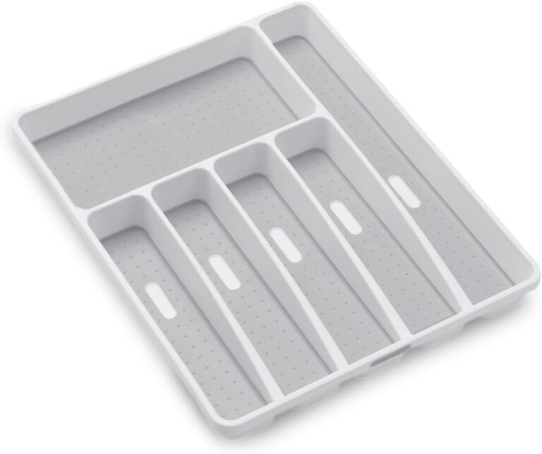 madesmart Classic Large Silverware Tray - White |CLASSIC COLLECTION | 6-Compartments| Kitchen Drawer Organizer | Soft-Grip Lining and Non-Slip Rubber Feet | BPA-Free