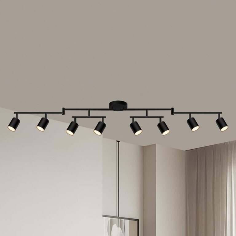 8 Light Track Lighting Fixtures Ceiling, Matte Black Kichen Track Lighting Fixtures, Rotatable Light Heads, Adjustable Modern LED Track Lights for Kitchen/Hallway, No GU10 Bulb