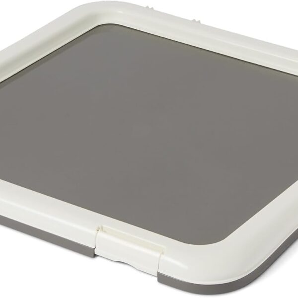 Amazon Basics Dog Training Pad Holder,Secured Latches,Extra Thick and Non-Slip, Recycled Plastic, 24 inch, S, White and Charcoal