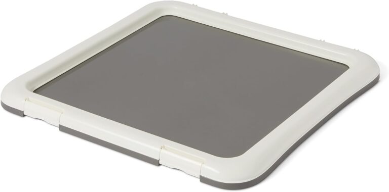 Amazon Basics Dog Training Pad Holder,Secured Latches,Extra Thick and Non-Slip, Recycled Plastic, 24 inch, S, White and Charcoal