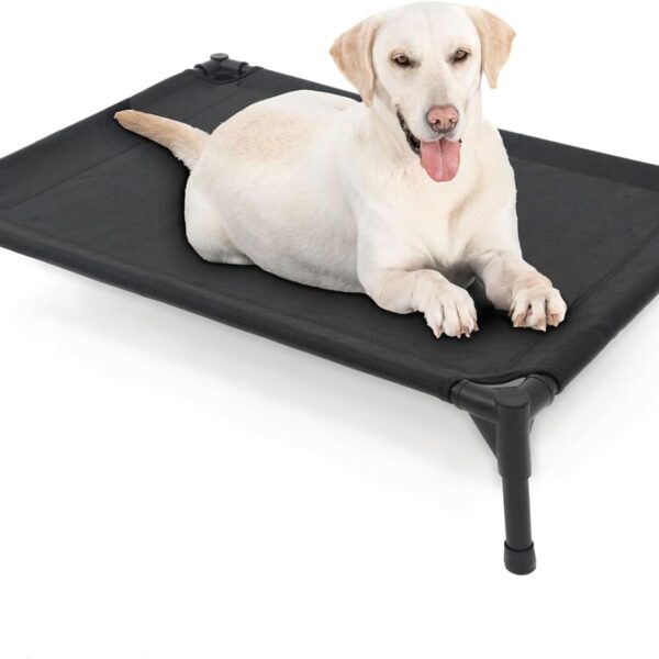 Garnpet Elevated Dog Bed for Large Dogs, Raised Dog Cot Fits Up to 120 LBs, Heavy Duty Pet Cots with Durable Supportive Teslin Recyclable Washable Mesh, Indoor & Outdoor Pet Bed, Black