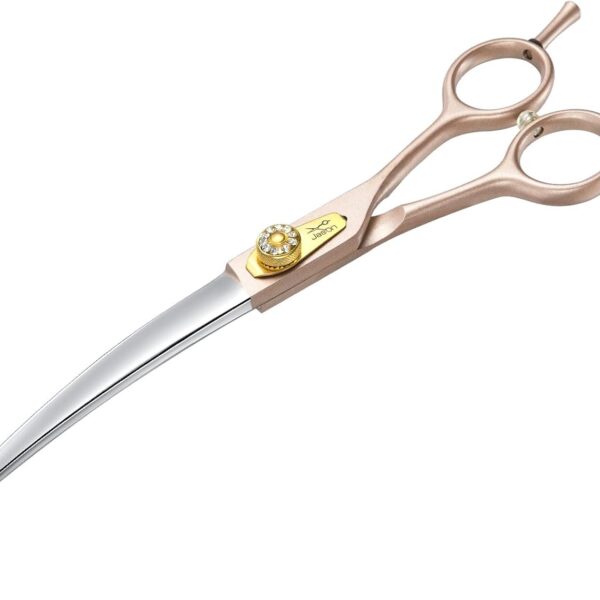 JASON Professional Dog Grooming Scissors - 7 Inch Curved Shear Japanese 440C Stainless Steel Dog Scissors with Diamond Screw, Rosegold, Sharp