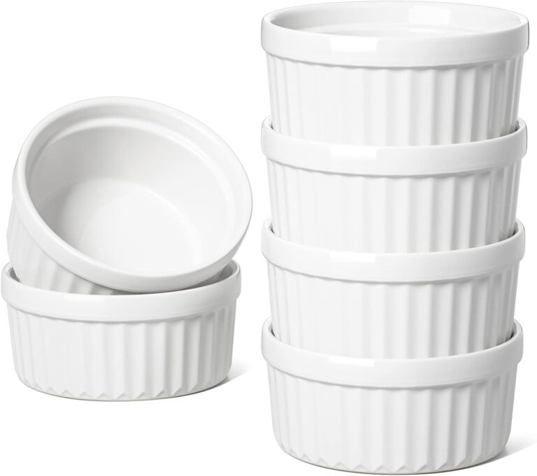 LE TAUCI Ramekins 4 OZ Oven Safe, Creme Brulee Ramekins, Pudding Custard Cups Souffle Ramiken, Dipping Sauce Dishes, Ceramic Ramekin Bowls Set of 6, White