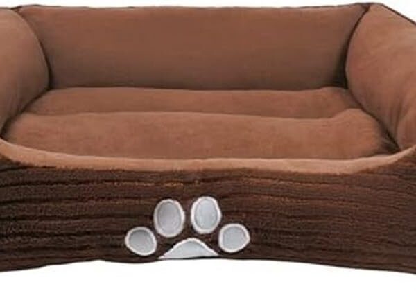Long Rich HCT REC-005 Reversible Rectangle Pet Bed with Dog Paw Printing, Coffee, By Happycare Textiles, 25 by 21 inches