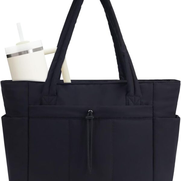 Wandering Nature Puffer Tote Bag with Cup Holder & Laptop Compartment & Trolley Sleeve for Travel, Work, Nurse, Women