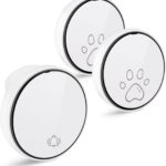 Comsmart Smart Wireless Dog Door Bell, Doggie Doorbell for Pet Potty Training Communication Go Outside Press Button with 38 Melodies 4 Volume Levels LED Flash (1 Receiver & 2 Transmitter), White