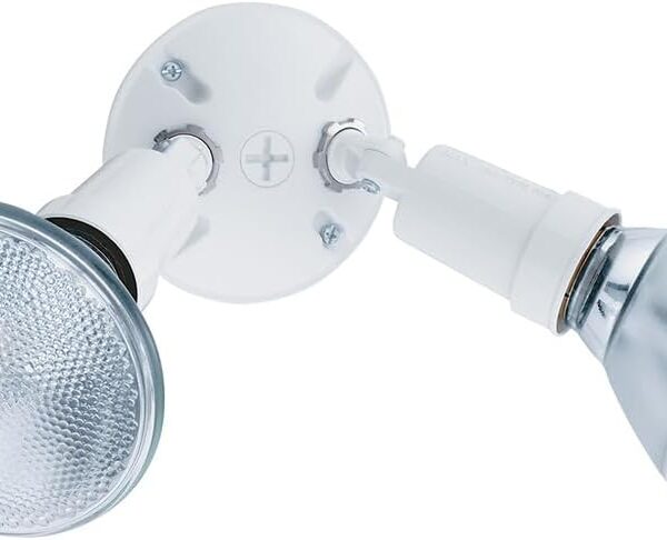 Lithonia Lighting Outdoor Flood Light Fixture, Adjustable Twin Par Flood Light Holder for Safety and Security, 120 Volts, Uses 2 Lamps Up to 150W (Not Included), White (OFTH 300PR 120 WH M12)