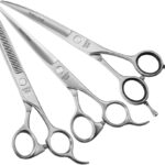 Fenice Peak 3pcs Dog Grooming Scissors Set Straight Thinning Curved Shears Stainless Steel Shears for Pet Grooming Sharp and Durable with Case Suitable for home users and Professional Groomer