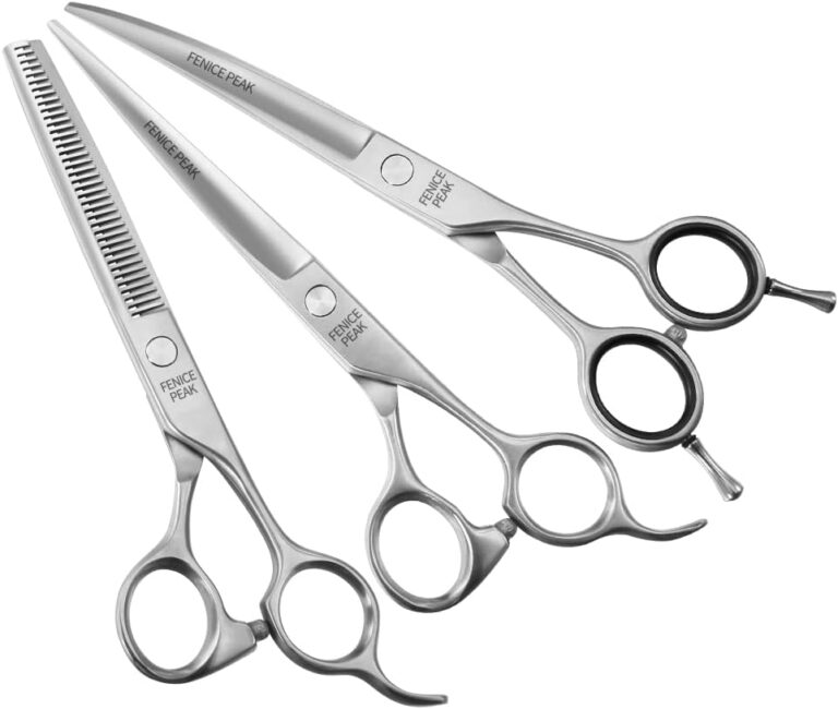 Fenice Peak 3pcs Dog Grooming Scissors Set Straight Thinning Curved Shears Stainless Steel Shears for Pet Grooming Sharp and Durable with Case Suitable for home users and Professional Groomer