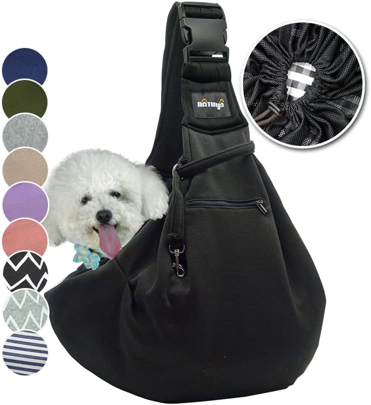 NATUYA Pet Dog Sling Carrier - Dog Sling with Net Bag for Carrier Dogs Cats-Hands Free Pet Bag-Buckle net Pocket pet Bag (Black) NATUYA Pet Dog Sling Carrier - Dog Sling with Net Bag for Carrier Dogs Cats-Hands Free Pet Bag-Buckle net Pocket pet Bag (Black)