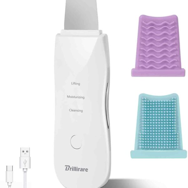 Face Scrubber, Skin Spatula, Facial Silicone Pore Cleaner, Rechargeable All Skin Types Waterproof Blackhead Remover Tools for Deep Cleansing, Exfoliating, 3 Modes Wireless, White