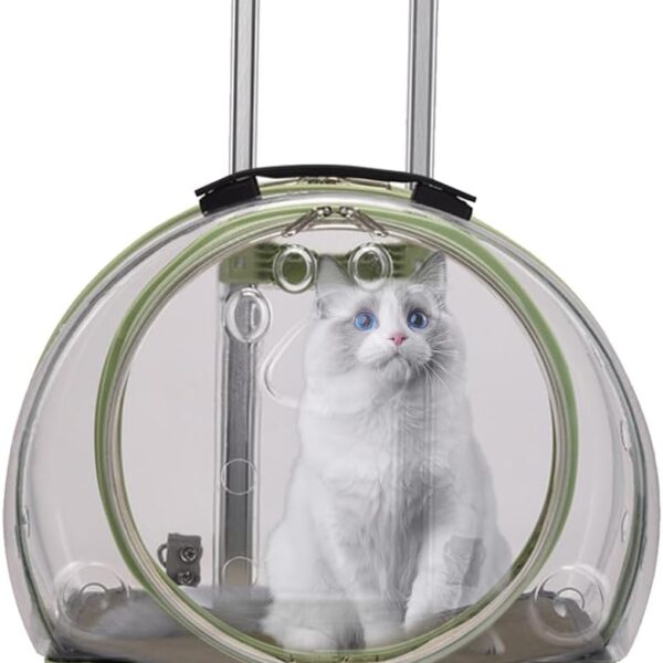 Cat Carrier with Wheels, Breathable & Transparent, Wear Resistant Portable Carrier for Small Pets, Kittens, Dogs, Rabbits - Travelling (Light Green)