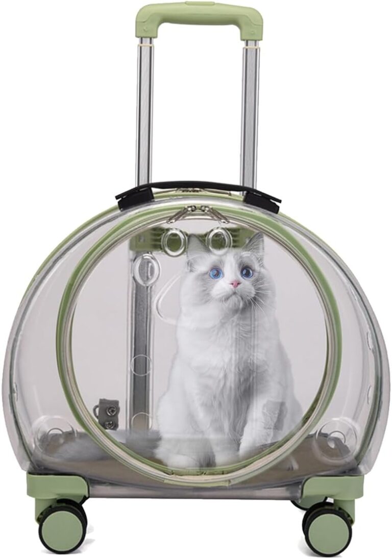 Cat Carrier with Wheels, Breathable & Transparent, Wear Resistant Portable Carrier for Small Pets, Kittens, Dogs, Rabbits - Travelling (Light Green)