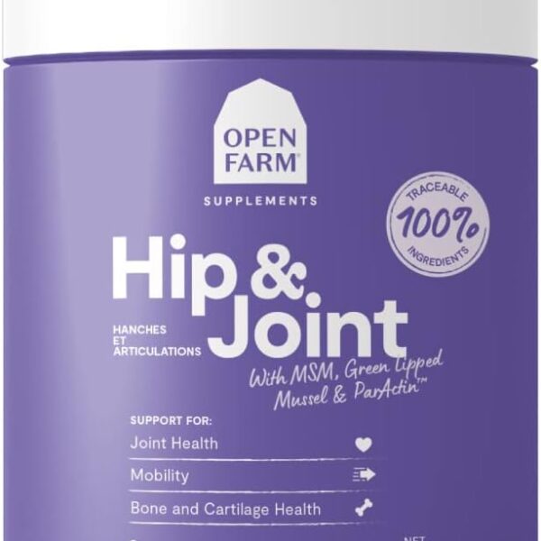Open Farm Hip & Joint Chews, Dog Supplement, Dog Vitamins, Supports Joint Health and Mobility Using Traceable and Vet-Approved Ingredients, 12.7 oz, 90 Count