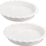 Foraineam Porcelain Pie Pan for Baking, Oven Safe Pie Plate Baking Dish, 9 Inches Round Deep Dish with Ruffled Edge, Set of 2