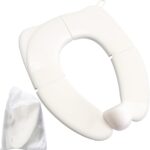 Portable Folding Toilet Seat for Kids, Travel Potty Training Helper, Training Urine Anti Slip Toilet Seat Cover with Splash Guard Includes Free Storage Bag, Fits Most Toilets - White