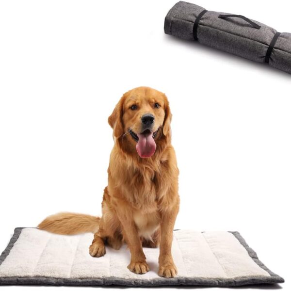 Outdoor Dog Bed, Portable Dog Travel Mat, Rollup Pet Camping Gear, Crate Pad with Carry Handles for Large Dogs, Super Soft, Machine Washable, 42 * 28 Grey