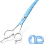 Curved Dog Grooming Scissors Blue to White Gradient 440C Stainless Steel Pet Grooming Shears Sharp Durable Dog Shears for Professional or Home Use Ergonomic Handle with 2 Silicone Finger Rings