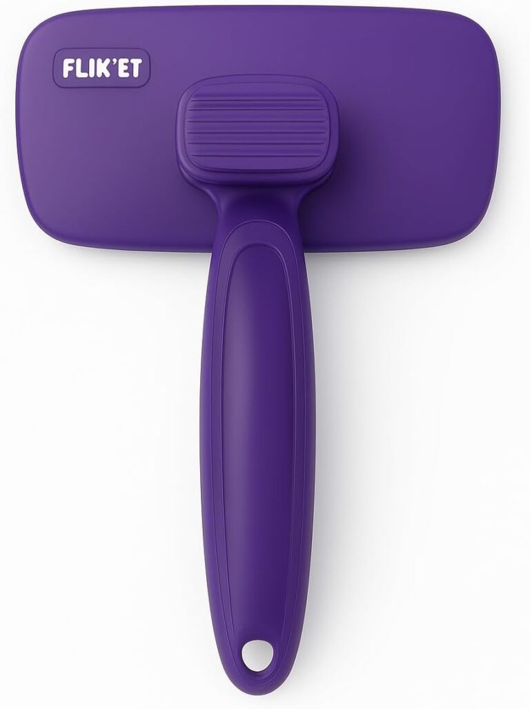 Flik'et Pet Brush for Dogs & Cats, Self Cleaning, Deshedding Grooming Tool for Long & Short Hair, Easy Hair Removal, Gentle Bristles, Ideal for Shedding, Detangling & Massage