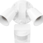 Globe Electric 17000269 110-Degree 240 W Twin Head White Hardwired Motion Sensor Security Flood Light, Spotlight, Outdoor, Outside House Lights