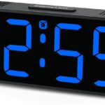 Peakeep Small Digital Alarm Clock Plug in for Bedrooms Bedside, Tiny Electric Clock Large Big Numbers Display with Battery Backup for Desk Table, 6 Dimmers, 5 Adjustable Alarm Volumes (Blue)