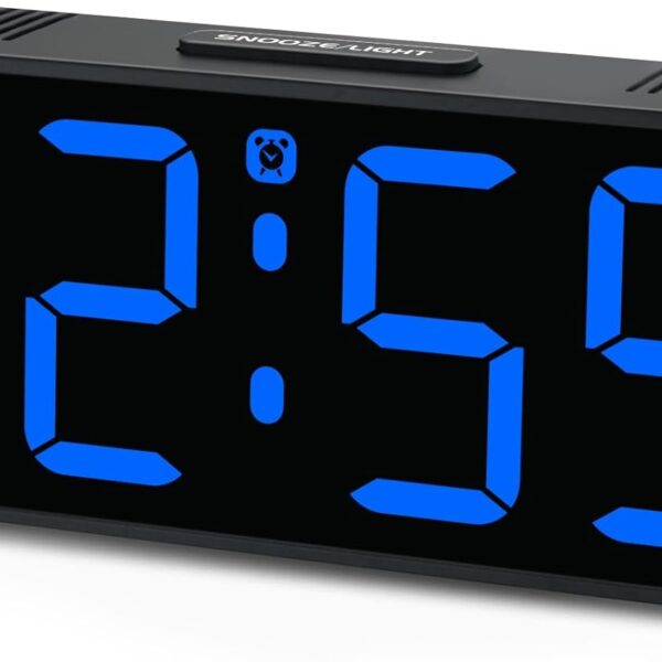 Peakeep Small Digital Alarm Clock Plug in for Bedrooms Bedside, Tiny Electric Clock Large Big Numbers Display with Battery Backup for Desk Table, 6 Dimmers, 5 Adjustable Alarm Volumes (Blue)