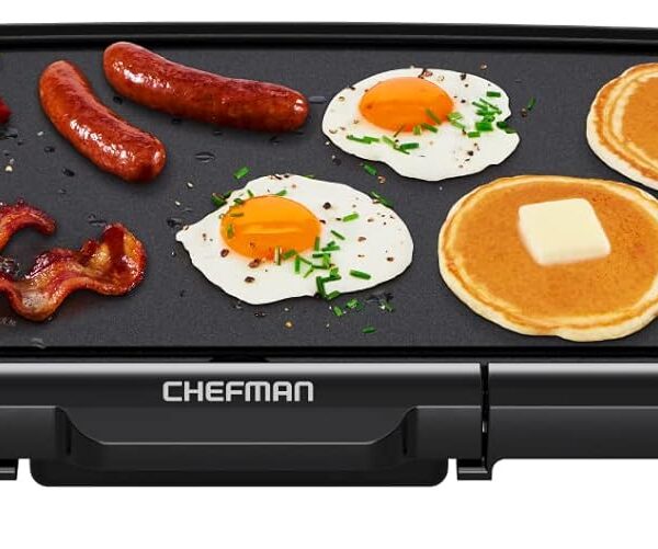 Chefman XL Electric Griddle with Removable Temperature Control, Immersible Flat Top Grill, Burger, Eggs, Pancake Griddle, Nonstick Extra Large Cooking Surface, Slide Out Drip Tray, 10 x 20 Inch