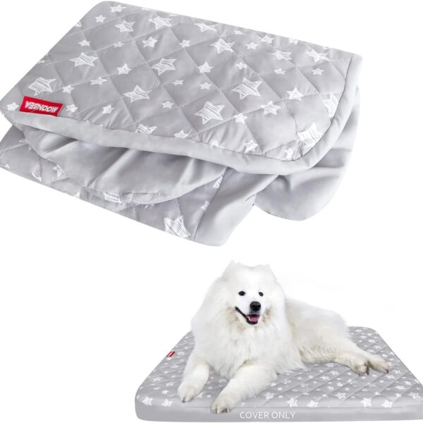 Waterproof Dog Bed Covers Replacement Washable Pet Hair Easy to Remove, Noiseless Quilted Puppy Pet Bed Cover Lovely Grey Star Print 32x44 Inches, for Dog/Cat, Cover Only