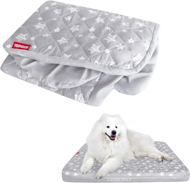 Waterproof Dog Bed Covers Replacement Washable Pet Hair Easy to Remove, Noiseless Quilted Puppy Pet Bed Cover Lovely Grey Star Print 32x44 Inches, for Dog/Cat, Cover Only