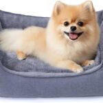 Makigued Rectangle Dog Bed for Small Dogs Washable Pet Bed with Bolster Sides Non-Slip Bottom Pet Sofa Waterproof Lining Durable Pet Cuddler, Dark Grey, 21x 16x 6.3 in