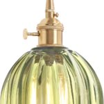 Pendant Light with Green Tulip Glass Lmapshade, Brass Vintage Pendant Light Adjustable Hanging Light for Kitchen Island Dining Room Hallway