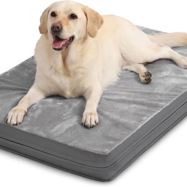 Vonabem Waterproof Dog Bed Large Medium Sized Dogs - Outdoor Orthopedic Crate Pad, Washable Pet Beds Removable Cover, Egg Crate Foam Support, Durable Anti-Slip Kennel Pads 35"x22", Gray