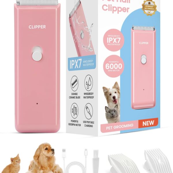 Tawiijou Pet Clippers for Dog Hair Grooming Low Noise, Rechargeable Cordless Cat Shaver with Ceramic Blade,Portable Pet Hair Trimmer for Matted & Long Hair