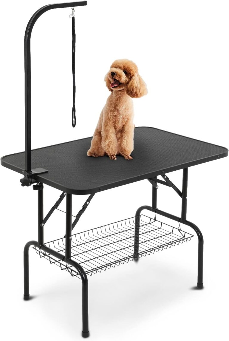 NChanmar Dog Grooming Table 36 Inch Grooming Stand Pet Grooming Arm for Dogs Cats Height Ajustable Foldable with Noose,Mesh Tray Non-Slip Desk Top for Trimming,Bathing,Grooming