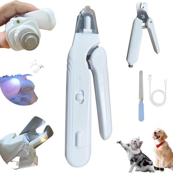 Dog Nail Clippers with LED Lights Low Noise Dog Nail Grinder with 3 Grinding Port for Large Medium Small Cats Dogs Pet Nail Trimmer Cutters Rechargeable Cat Nail Clippers
