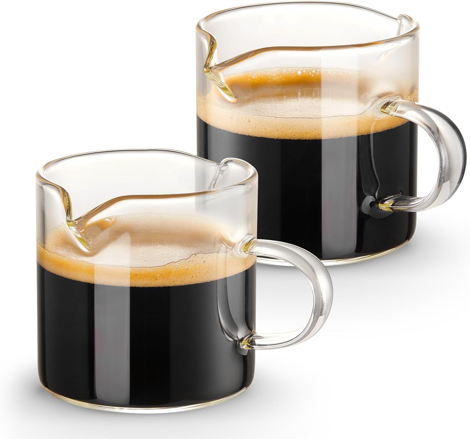 Espresso Cups Set of 2, 4 OZ Double Spouts Cups, Shot Glasses, Milk Cup with Handle, Clear Glass, Espresso Accessories for Machine, Small Espresso Cups Set of 2, 4 OZ Double Spouts Cups, Shot Glasses, Milk Cup with Handle, Clear Glass, Espresso Accessories for Machine, Small